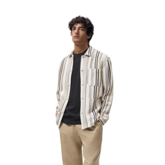 ZARA STRIPED TEXTURED OVERSHIRT ECRU | 5546/195 - Picture 1 of 16